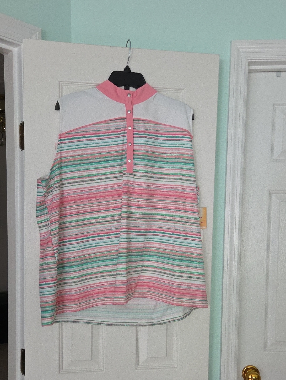 Ruby Rd. Sleeveless Striped Tank Top in Pink, Green & White